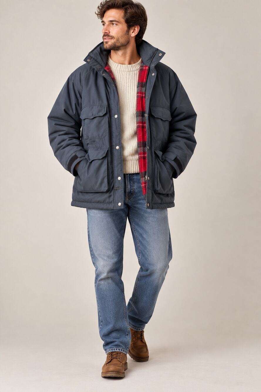 Woolrich Vintage Blanket Plaid-Lined Insulated Field Jacket Parka XL USA Made